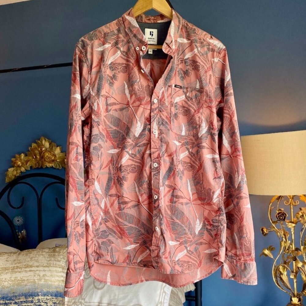 Garcia Button Down Abstract Tropical Print Shirt